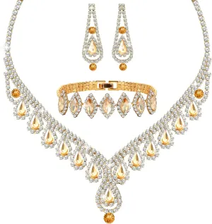 Jewelry Set for Women Wedding jewelry Sets for Brides Elegant Rhinestone Necklace Bracelet and Earring Set for Women Prom Formal bridesmaid Wedding