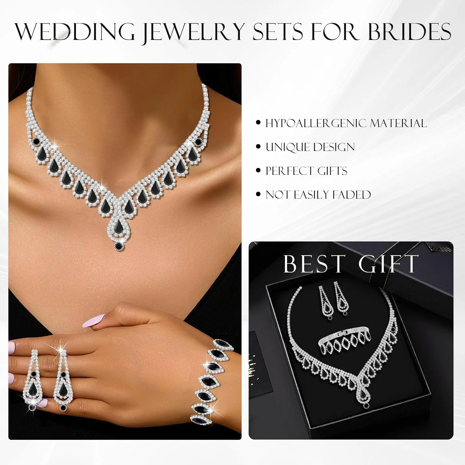 Jewelry Set for Women Wedding jewelry Sets for Brides Elegant Rhinestone Necklace Bracelet and Earring Set for Women Prom Formal bridesmaid Wedding