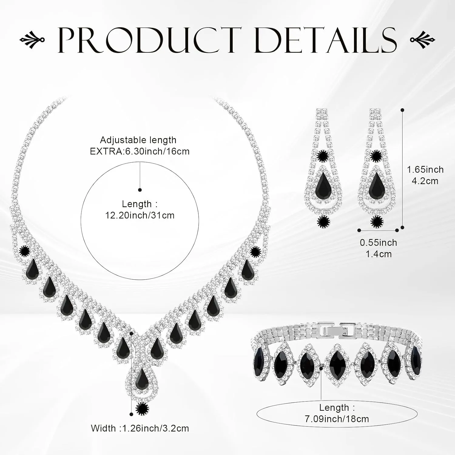 Jewelry Set for Women Wedding jewelry Sets for Brides Elegant Rhinestone Necklace Bracelet and Earring Set for Women Prom Formal bridesmaid Wedding