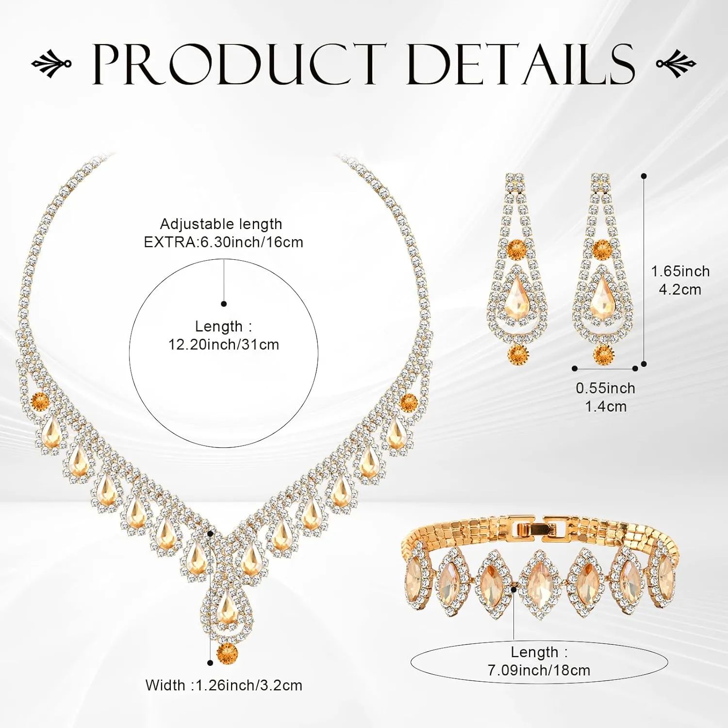 Jewelry Set for Women Wedding jewelry Sets for Brides Elegant Rhinestone Necklace Bracelet and Earring Set for Women Prom Formal bridesmaid Wedding