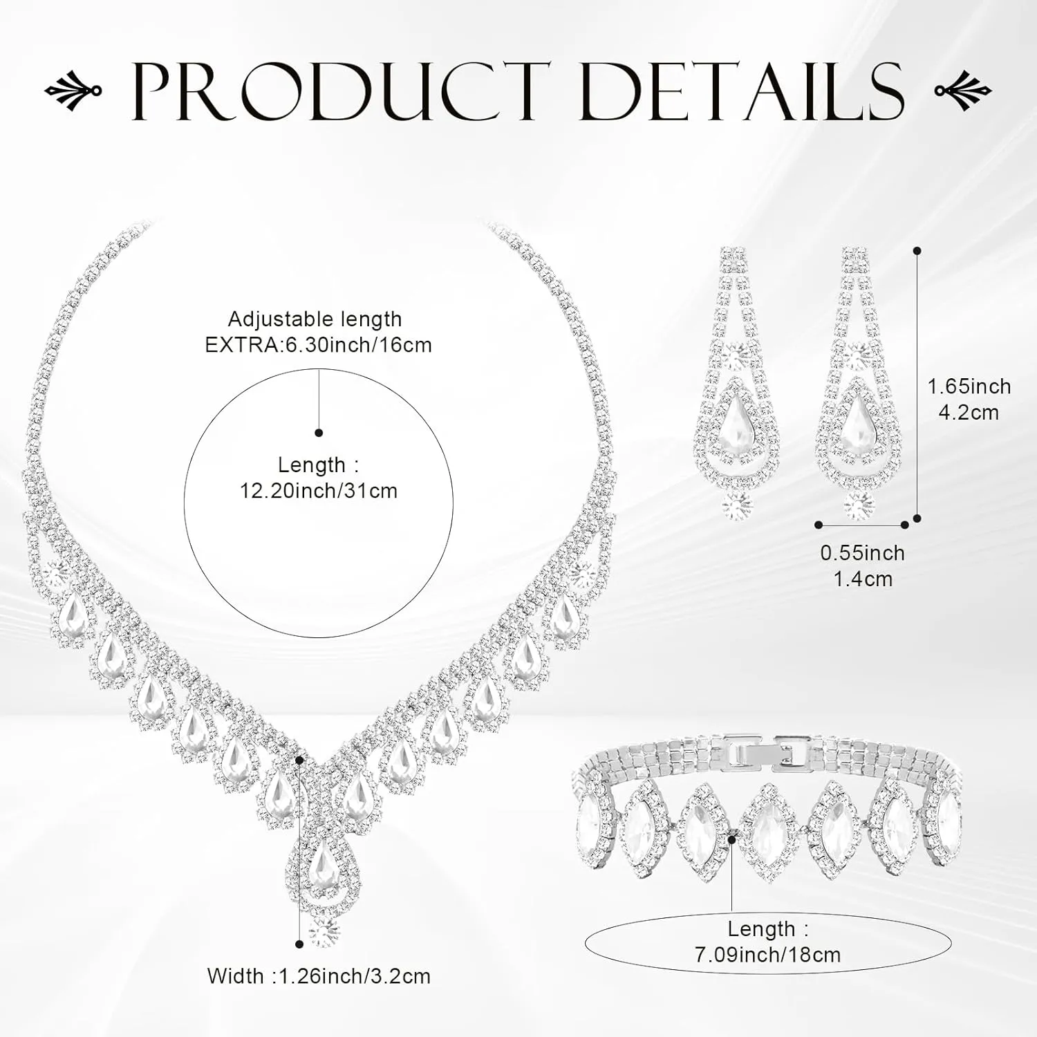 Jewelry Set for Women Wedding jewelry Sets for Brides Elegant Rhinestone Necklace Bracelet and Earring Set for Women Prom Formal bridesmaid Wedding
