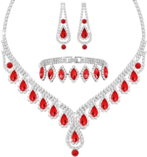 Jewelry Set for Women Wedding jewelry Sets for Brides Elegant Rhinestone Necklace Bracelet and Earring Set for Women Prom Formal bridesmaid Wedding