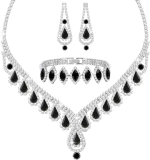 Jewelry Set for Women Wedding jewelry Sets for Brides Elegant Rhinestone Necklace Bracelet and Earring Set for Women Prom Formal bridesmaid Wedding