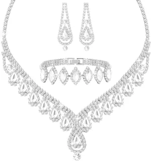 Jewelry Set for Women Wedding jewelry Sets for Brides Elegant Rhinestone Necklace Bracelet and Earring Set for Women Prom Formal bridesmaid Wedding