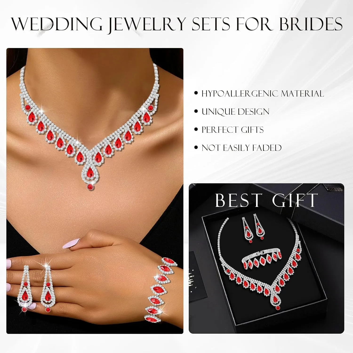 Jewelry Set for Women Wedding jewelry Sets for Brides Elegant Rhinestone Necklace Bracelet and Earring Set for Women Prom Formal bridesmaid Wedding