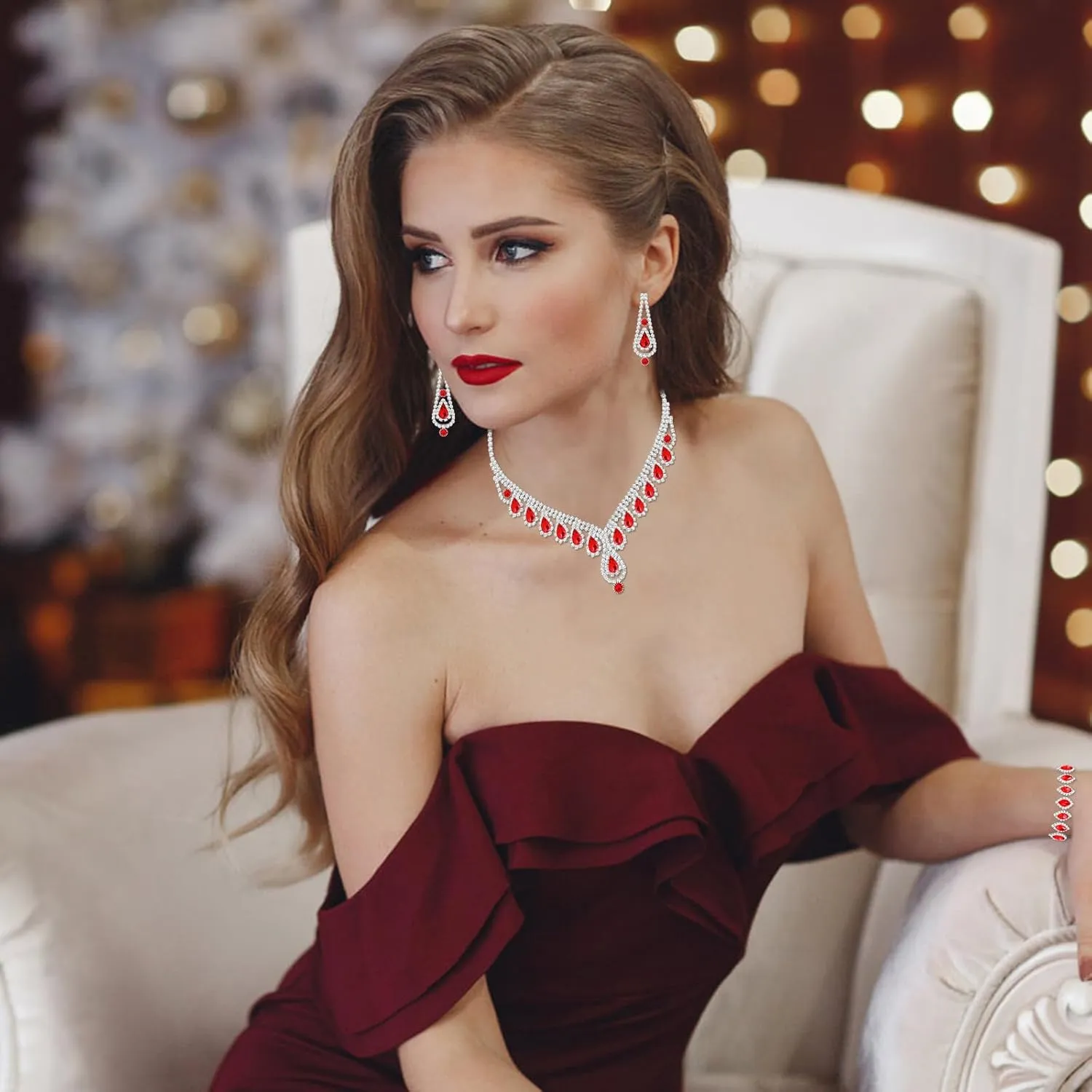 Jewelry Set for Women Wedding jewelry Sets for Brides Elegant Rhinestone Necklace Bracelet and Earring Set for Women Prom Formal bridesmaid Wedding