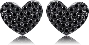 JewelryPalace Love Heart Genuine Black Spinel Stud Earrings for Women, 14k White Gold Plated 925 Sterling Silver Earrings for Women, Gemstone Jewelry Sets for Her