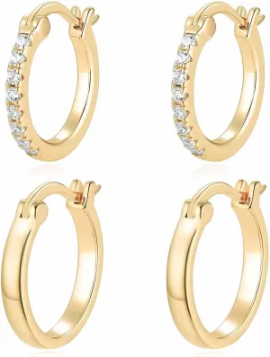Jewlpire 14K Gold Hoop Earrings with 925 Sterling Silver Post Hypoallergenic Lightweight Small Hoop Earrings for Women 15mm 20mm Huggie Earrings