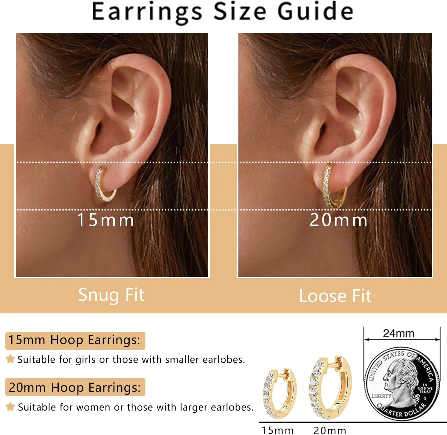 Jewlpire 14K Gold Hoop Earrings with 925 Sterling Silver Post Hypoallergenic Lightweight Small Hoop Earrings for Women 15mm 20mm Huggie Earrings