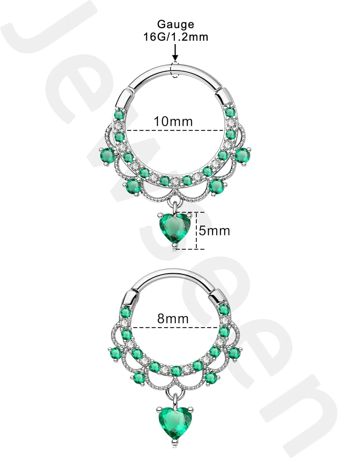 Jewseen 16g Cartilage Hoop Earrings Heart Dangle Septum Rings Septum Jewelry Cubic Zirconia Septum Hoop for Women Men