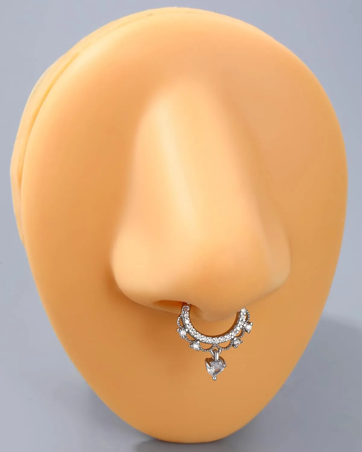 Jewseen 16g Cartilage Hoop Earrings Heart Dangle Septum Rings Septum Jewelry Cubic Zirconia Septum Hoop for Women Men