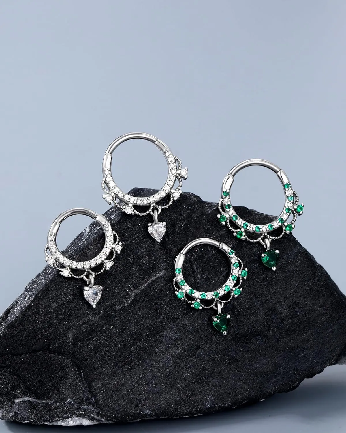 Jewseen 16g Cartilage Hoop Earrings Heart Dangle Septum Rings Septum Jewelry Cubic Zirconia Septum Hoop for Women Men