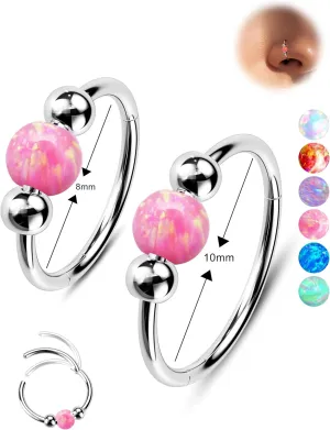 Jewseen 2PCS 316L Surgical Steel Nose Rings Hoop 18g 20g Opal Nose Rings for Women Septum Rings 8mm/10mm Nose Piercing Jewelry Cartilage Earring