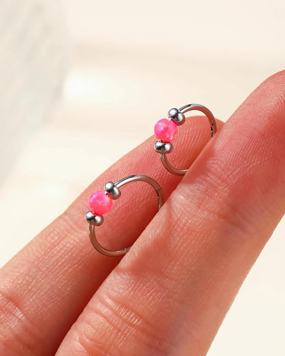 Jewseen 2PCS 316L Surgical Steel Nose Rings Hoop 18g 20g Opal Nose Rings for Women Septum Rings 8mm/10mm Nose Piercing Jewelry Cartilage Earring