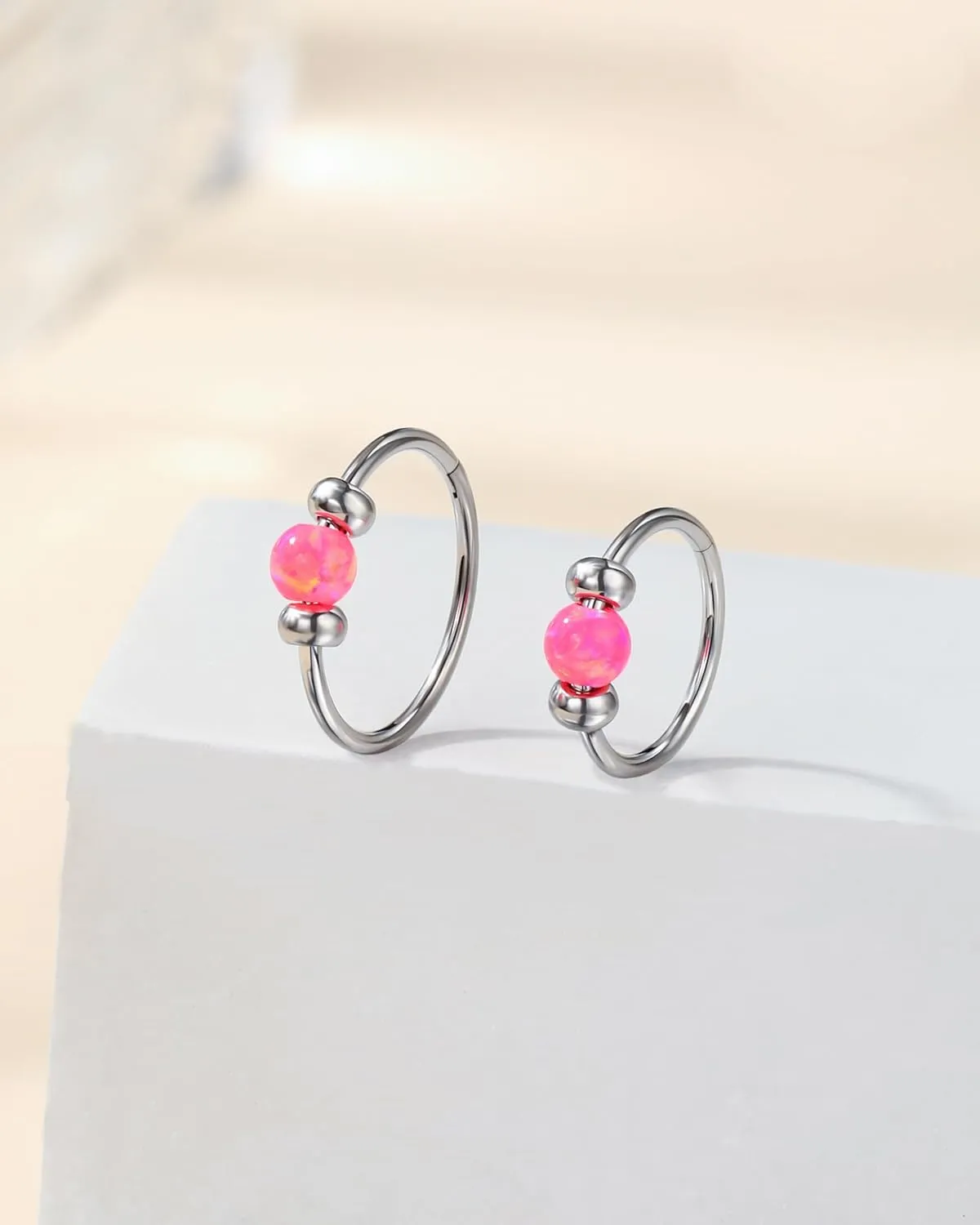 Jewseen 2PCS 316L Surgical Steel Nose Rings Hoop 18g 20g Opal Nose Rings for Women Septum Rings 8mm/10mm Nose Piercing Jewelry Cartilage Earring
