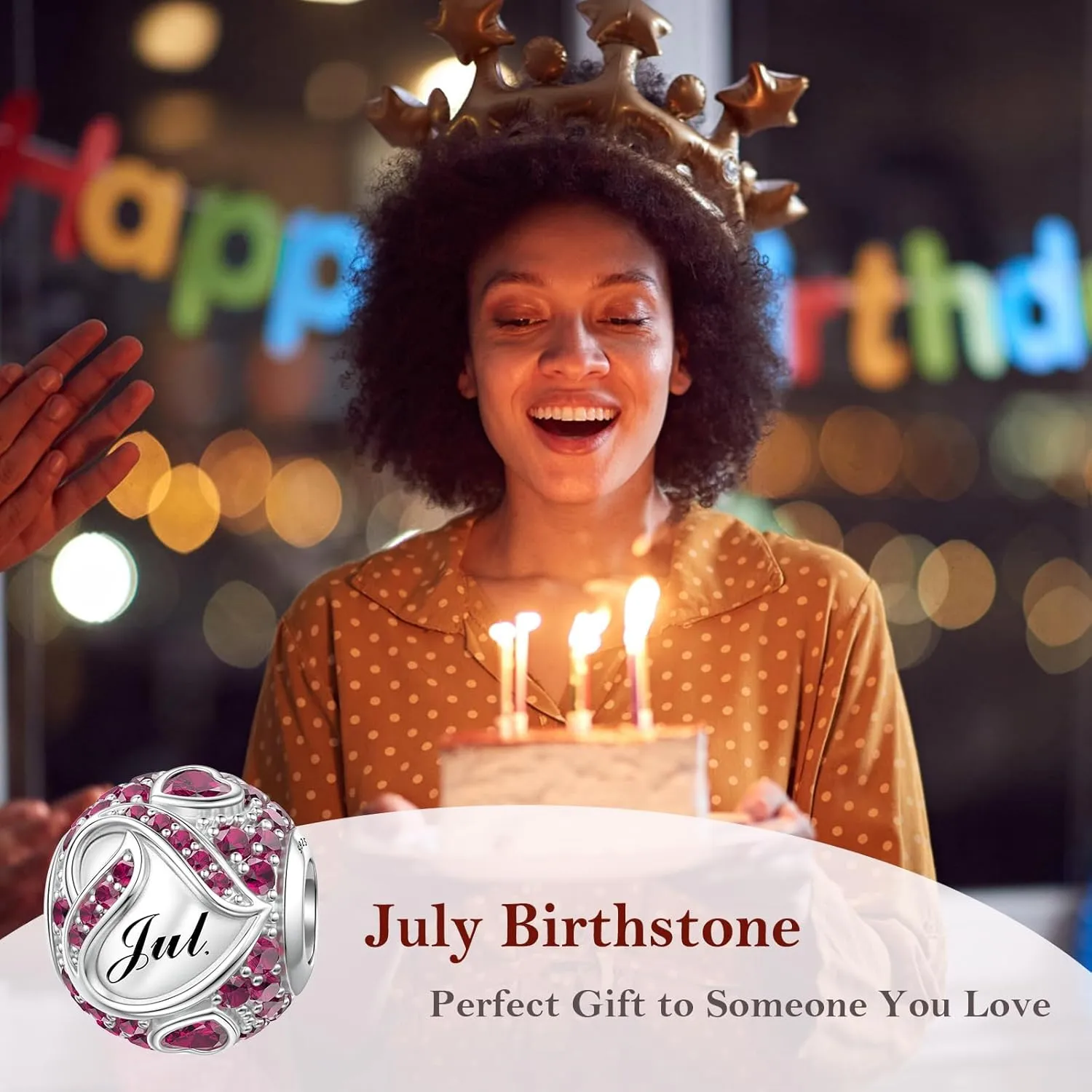 JIAYIQI Birthstone Charms for Bracelet Necklace 925 Sterling Silver Bead Love Heart Charms Happy Birthday Charms for Women