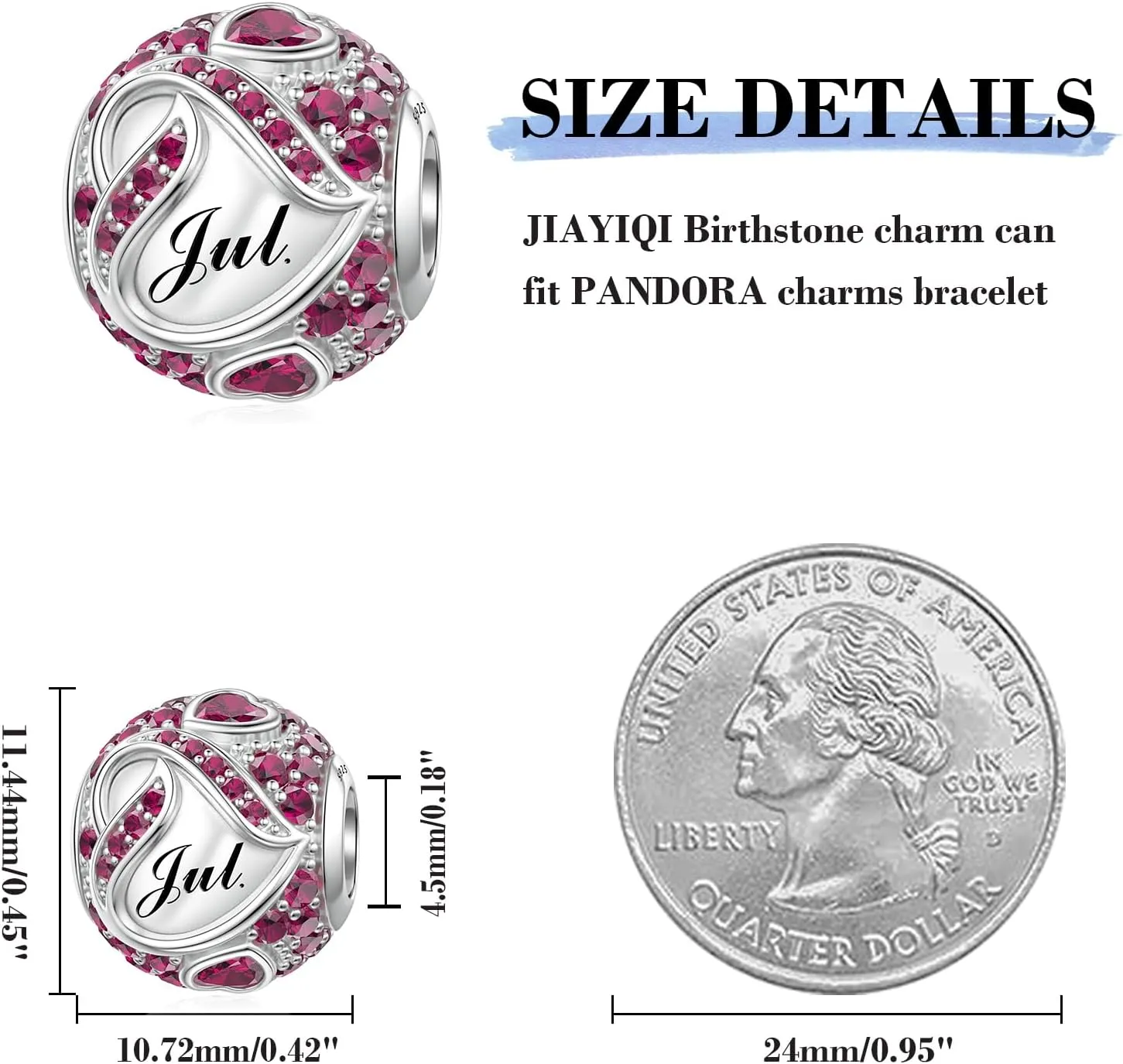JIAYIQI Birthstone Charms for Bracelet Necklace 925 Sterling Silver Bead Love Heart Charms Happy Birthday Charms for Women