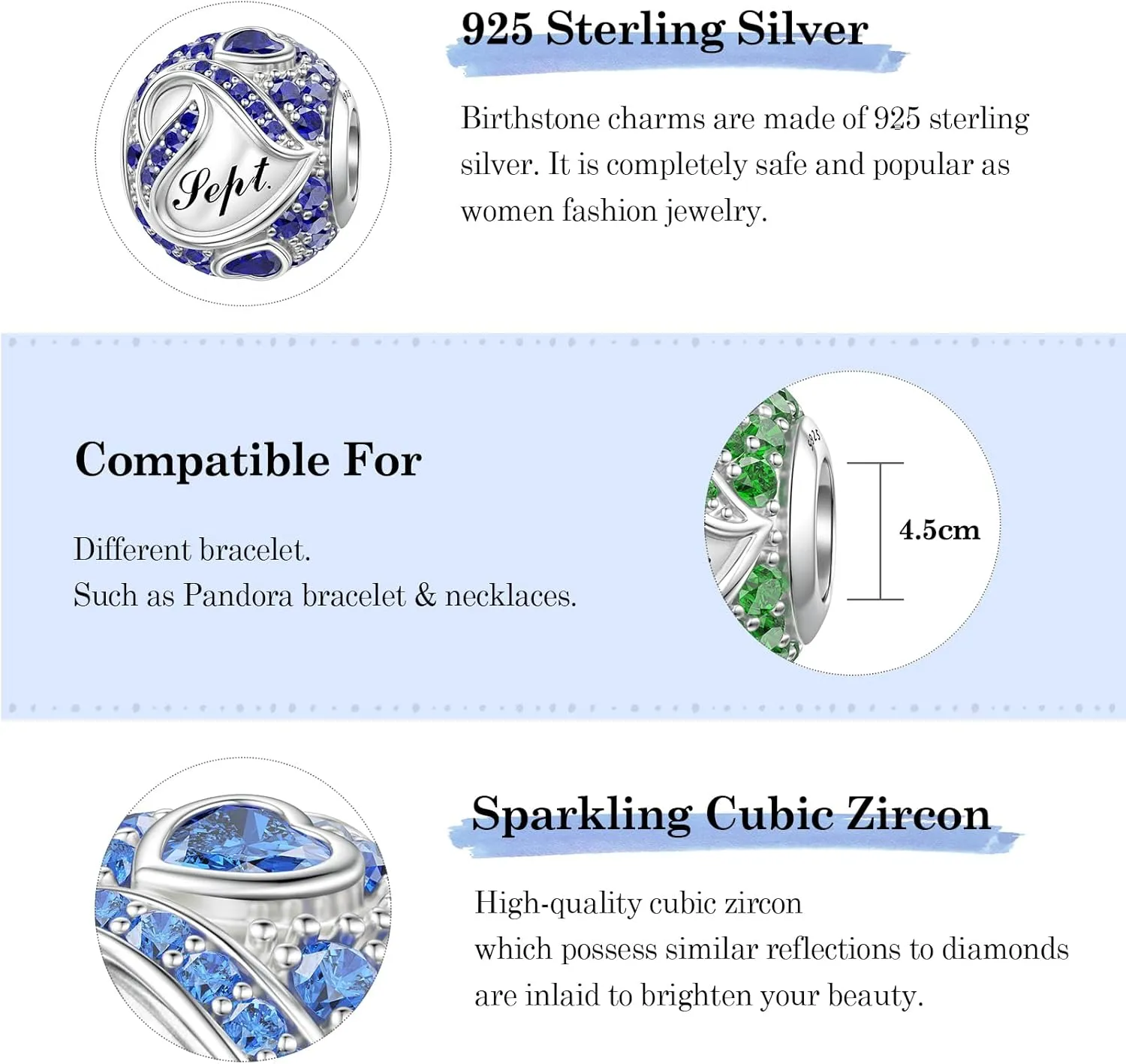 JIAYIQI Birthstone Charms for Bracelet Necklace 925 Sterling Silver Bead Love Heart Charms Happy Birthday Charms for Women