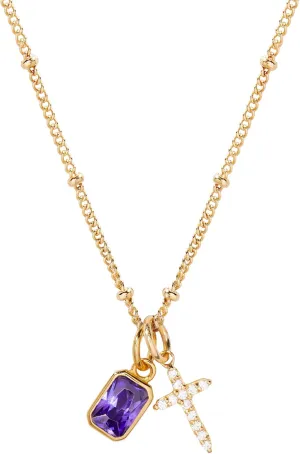 Josephine Cross Birthstone Necklace - Hypoallergenic 14K Gold Plated Brass with Sparkling Cubic Zirconia Stones - February Birthstone - Women's Necklaces - Gifts for Mom