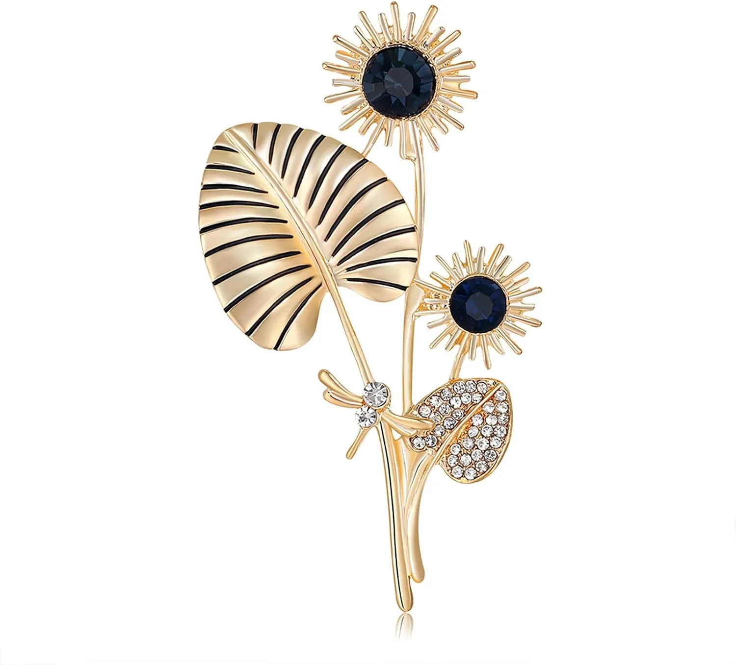 JOYAZ Rhinestone Sunflower Brooch Pin,Enamel Crystal Yellow Flower Coat Pins,Cute Plant Sun Flower Suit Brooch Pin for Women Girls (Gold)