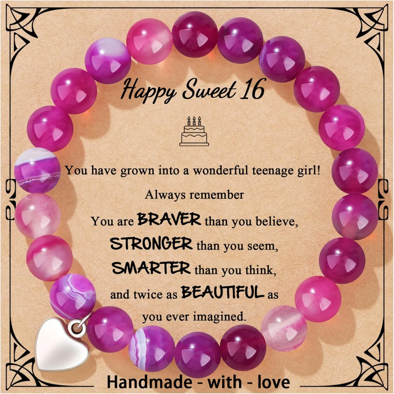 JoycuFF Birthday Gifts for Women Girls Natural Stones Bracelets 13 16 18 21 30 40 50 60 70 80 Year Old Happy Birthday Gifts for Girls