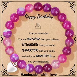 JoycuFF Birthday Gifts for Women Girls Natural Stones Bracelets 13 16 18 21 30 40 50 60 70 80 Year Old Happy Birthday Gifts for Girls