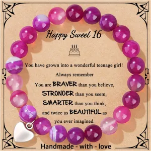 JoycuFF Birthday Gifts for Women Girls Natural Stones Bracelets 13 16 18 21 30 40 50 60 70 80 Year Old Happy Birthday Gifts for Girls