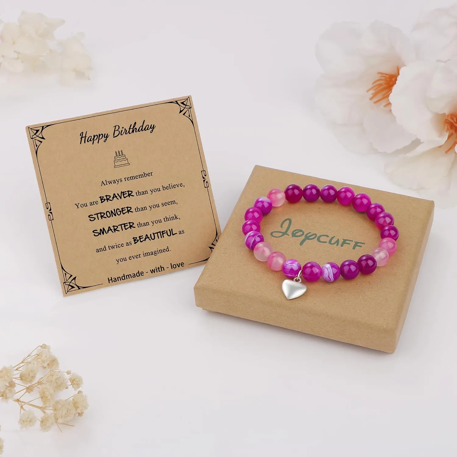 JoycuFF Birthday Gifts for Women Girls Natural Stones Bracelets 13 16 18 21 30 40 50 60 70 80 Year Old Happy Birthday Gifts for Girls