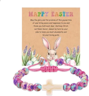 JoycuFF Easter Basket Stuffers, Cross Charm Adjustable Bracelets Easter Christian First Communion Gifts for Daughter Granddaughter Sister Son Brother Inspirational Jewelry