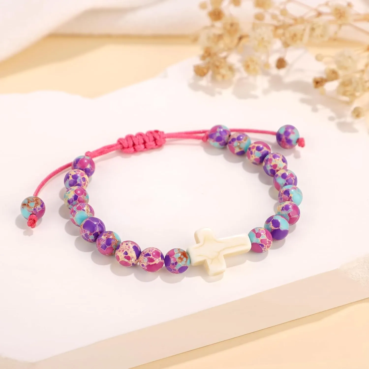 JoycuFF Easter Basket Stuffers, Cross Charm Adjustable Bracelets Easter Christian First Communion Gifts for Daughter Granddaughter Sister Son Brother Inspirational Jewelry