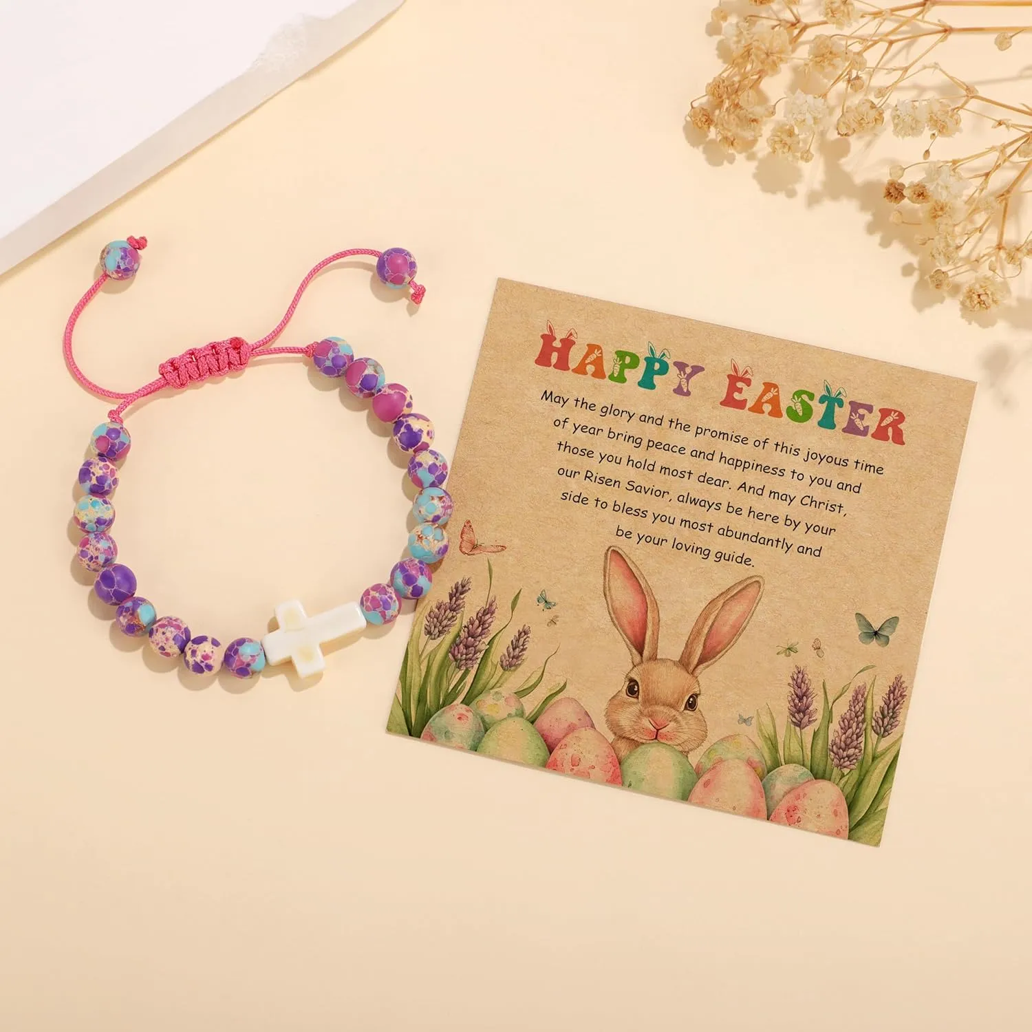 JoycuFF Easter Basket Stuffers, Cross Charm Adjustable Bracelets Easter Christian First Communion Gifts for Daughter Granddaughter Sister Son Brother Inspirational Jewelry