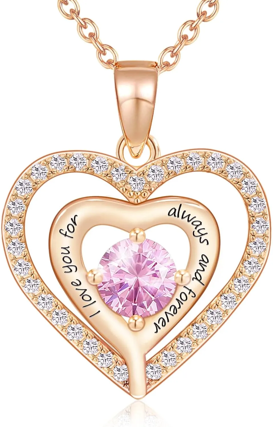 JSJOY Birthstone Necklaces for Women Heart Necklace Engraved I Love You for Always and Forever Gifts for Girlfriend Mother Daughter Necklace for Mom Gifts, 18 Inch   2 Inch