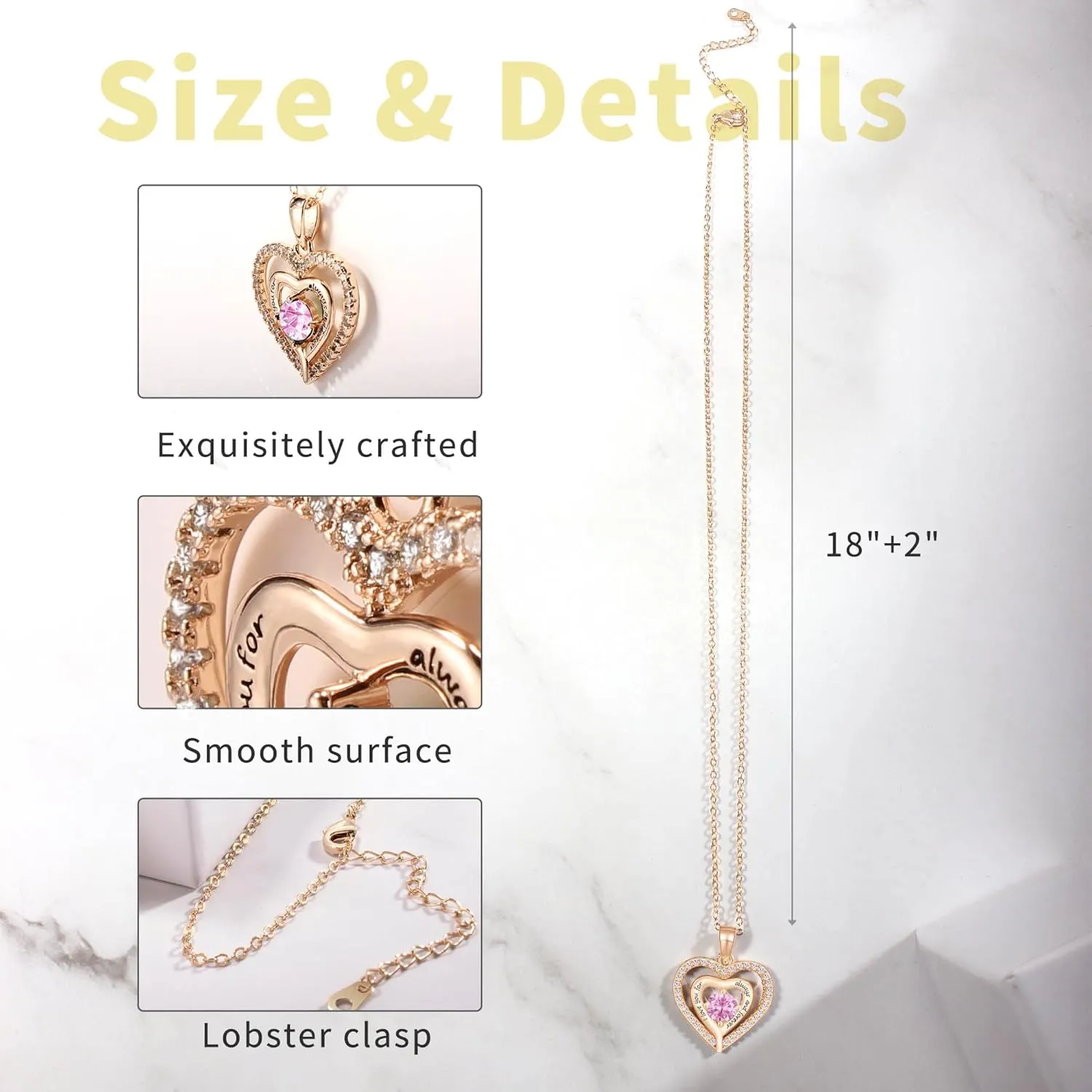 JSJOY Birthstone Necklaces for Women Heart Necklace Engraved I Love You for Always and Forever Gifts for Girlfriend Mother Daughter Necklace for Mom Gifts, 18 Inch   2 Inch