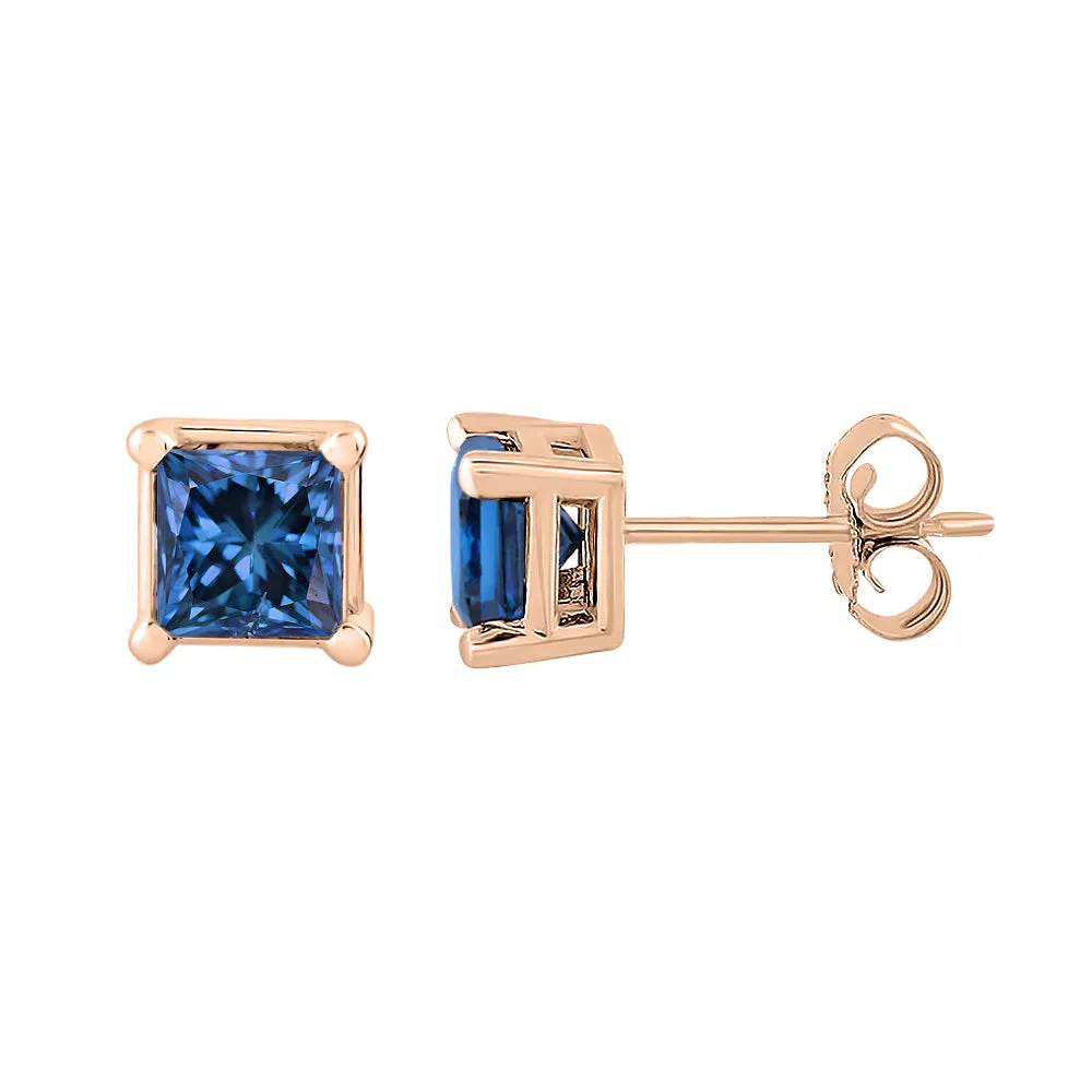 KATARINA Blue-I1 Princess Cut Diamond Earring Studs