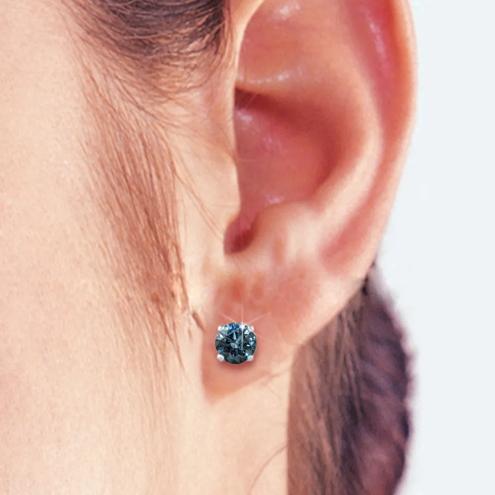 KATARINA Blue Round Brilliant Cut Diamond Earring Studs