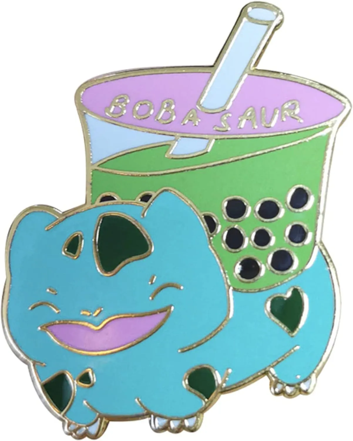 Kawaii Bulbasaur Boba Bubble Tea Straw Metal Enamel Pin Backpack Small Cute Colourful Unique Cartoon Collection