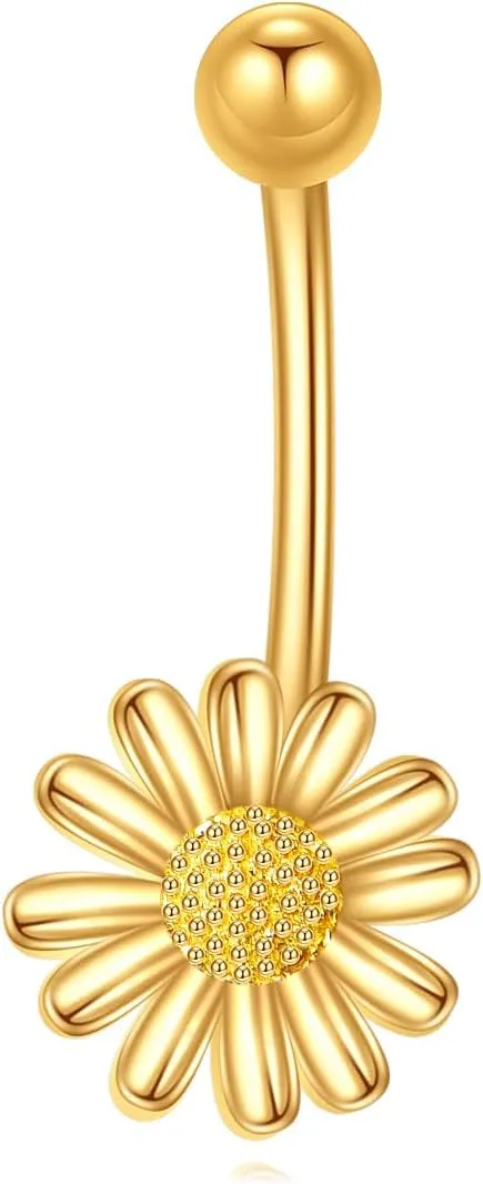 KECHO 14K Daisy Belly Button Rings Gold Flower Piercing Jewelry for Women Hypoallergenic