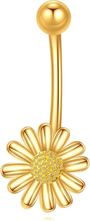 KECHO 14K Daisy Belly Button Rings Gold Flower Piercing Jewelry for Women Hypoallergenic