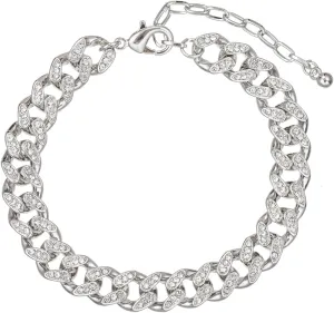 kelistom 18K White Gold Plated Cuban Link Anklet for Women Men Iced Out Rhinestones Filled Chain Ankle Bracelets for Women with Paperclip Extension