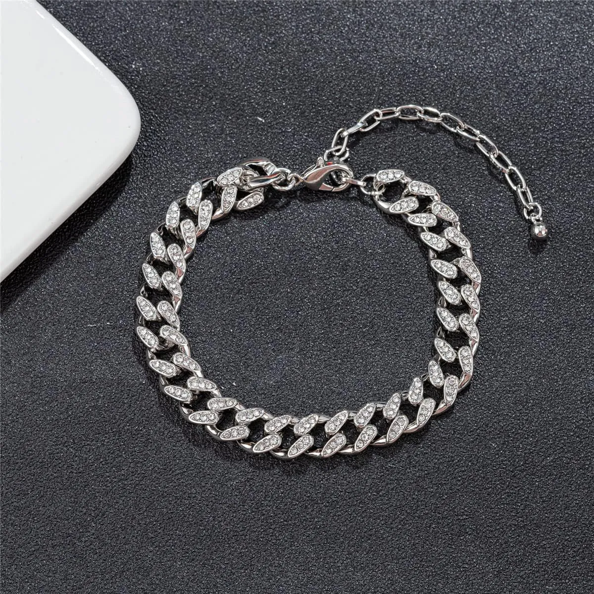 kelistom 18K White Gold Plated Cuban Link Anklet for Women Men Iced Out Rhinestones Filled Chain Ankle Bracelets for Women with Paperclip Extension