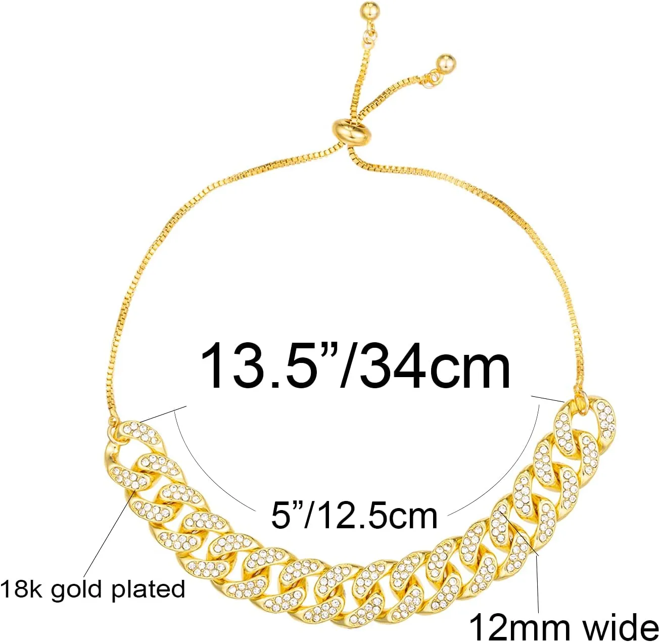 kelistom Cuban Link Rhinestone Filled Gold Box Chain Anklet for Women, Punk Hip-hop Ankle Bracelets, Length Adjustable