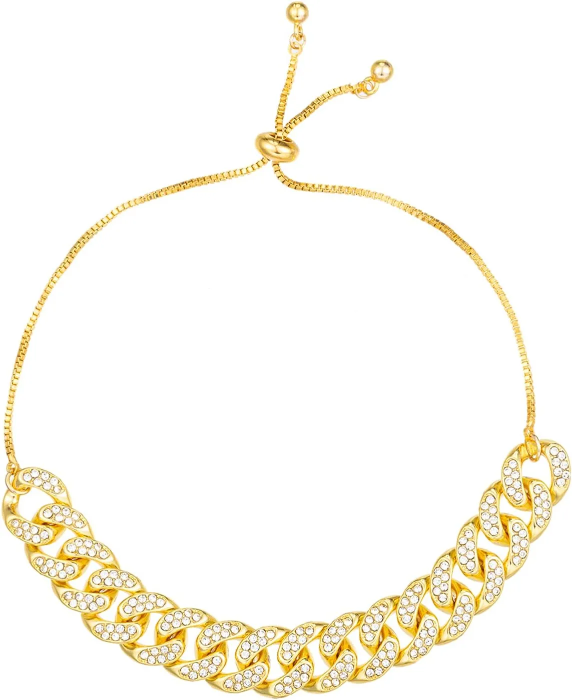 kelistom Cuban Link Rhinestone Filled Gold Box Chain Anklet for Women, Punk Hip-hop Ankle Bracelets, Length Adjustable