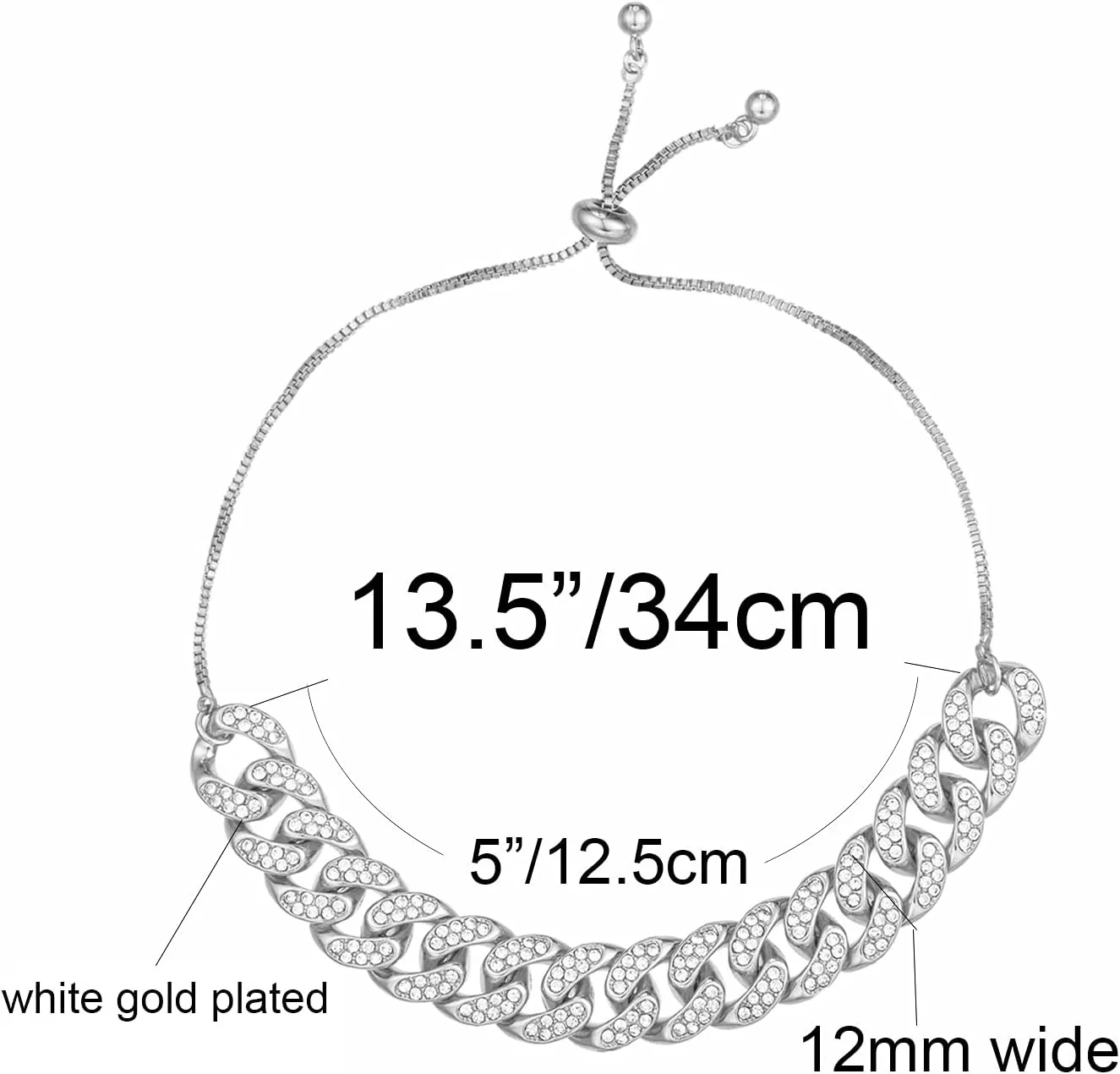 kelistom Gold Cuban Link Anklet for Women Men, 18K White Gold Plated Hip-hop Rhinestone Filled Ankle Bracelets for Women Teen Girls