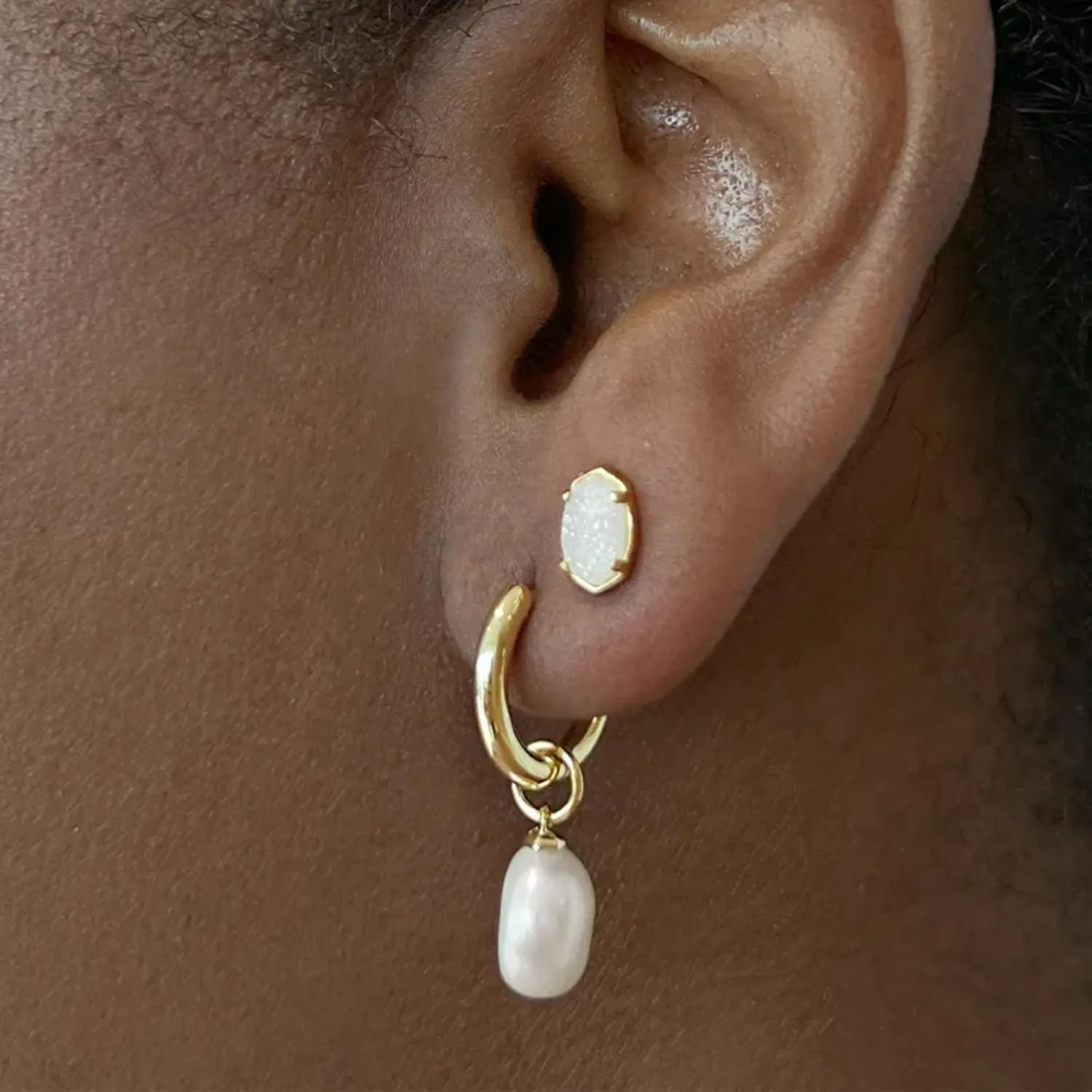 Kendra Scott Willa Pearl Huggie Earrings in White Pearl, Fashion Jewelry for Women
