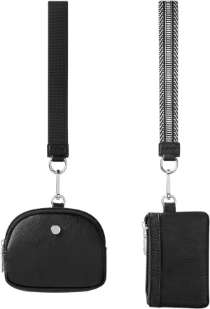 Keychain Wallet for Women, Zip Around Dual Pouch Wristlet, Small Portable Coin Purse with 2 Wristlet Straps