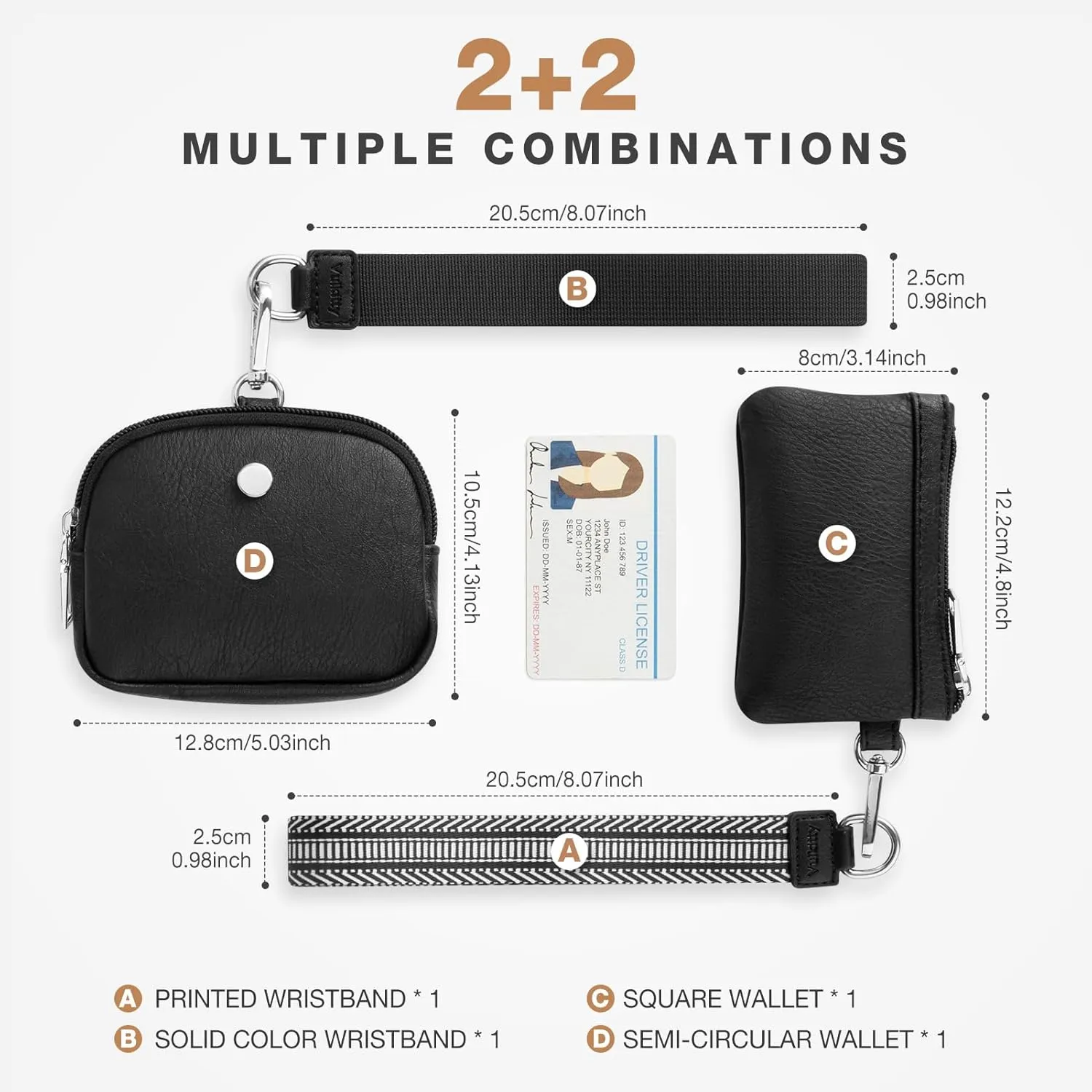 Keychain Wallet for Women, Zip Around Dual Pouch Wristlet, Small Portable Coin Purse with 2 Wristlet Straps