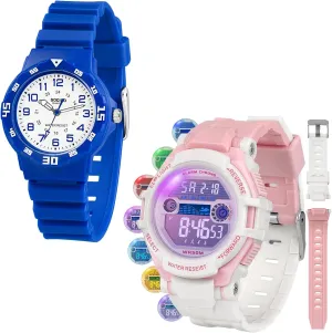 Kids Analog and Digital Watches for Boys Teen Girls, 7 Color Lights Waterproof Sports Watch for Kids with Stopwatch Alarm and Analog Watch, Great Present for Girls Ages 5-18 Teenagers