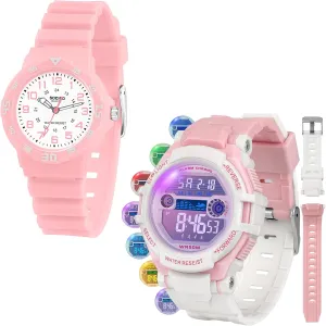 Kids Analog and Digital Watches for Boys Teen Girls, 7 Color Lights Waterproof Sports Watch for Kids with Stopwatch Alarm and Analog Watch, Great Present for Girls Ages 5-18 Teenagers