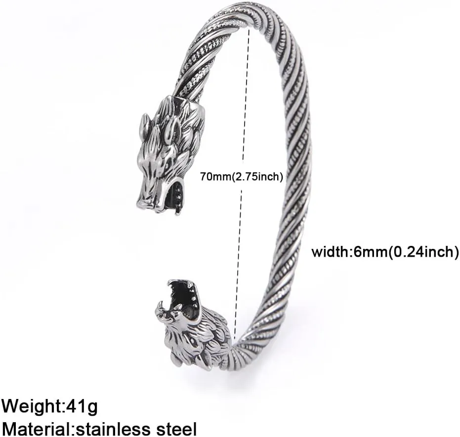 kkjoy Viking Bracelet for Men Stainless Steel Animal Head Screw Teen Cuff Bangle Norse Biker Nordic Pirates Amulet Jewellery