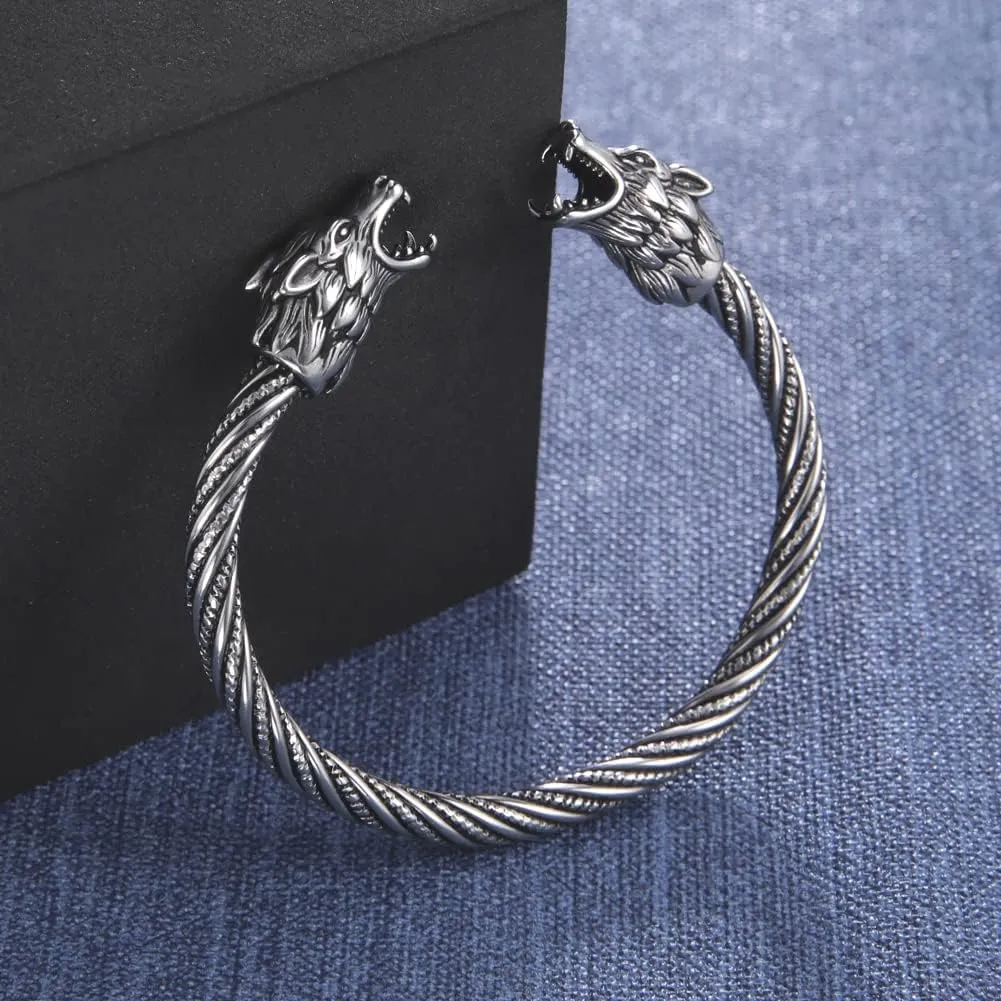 kkjoy Viking Bracelet for Men Stainless Steel Animal Head Screw Teen Cuff Bangle Norse Biker Nordic Pirates Amulet Jewellery